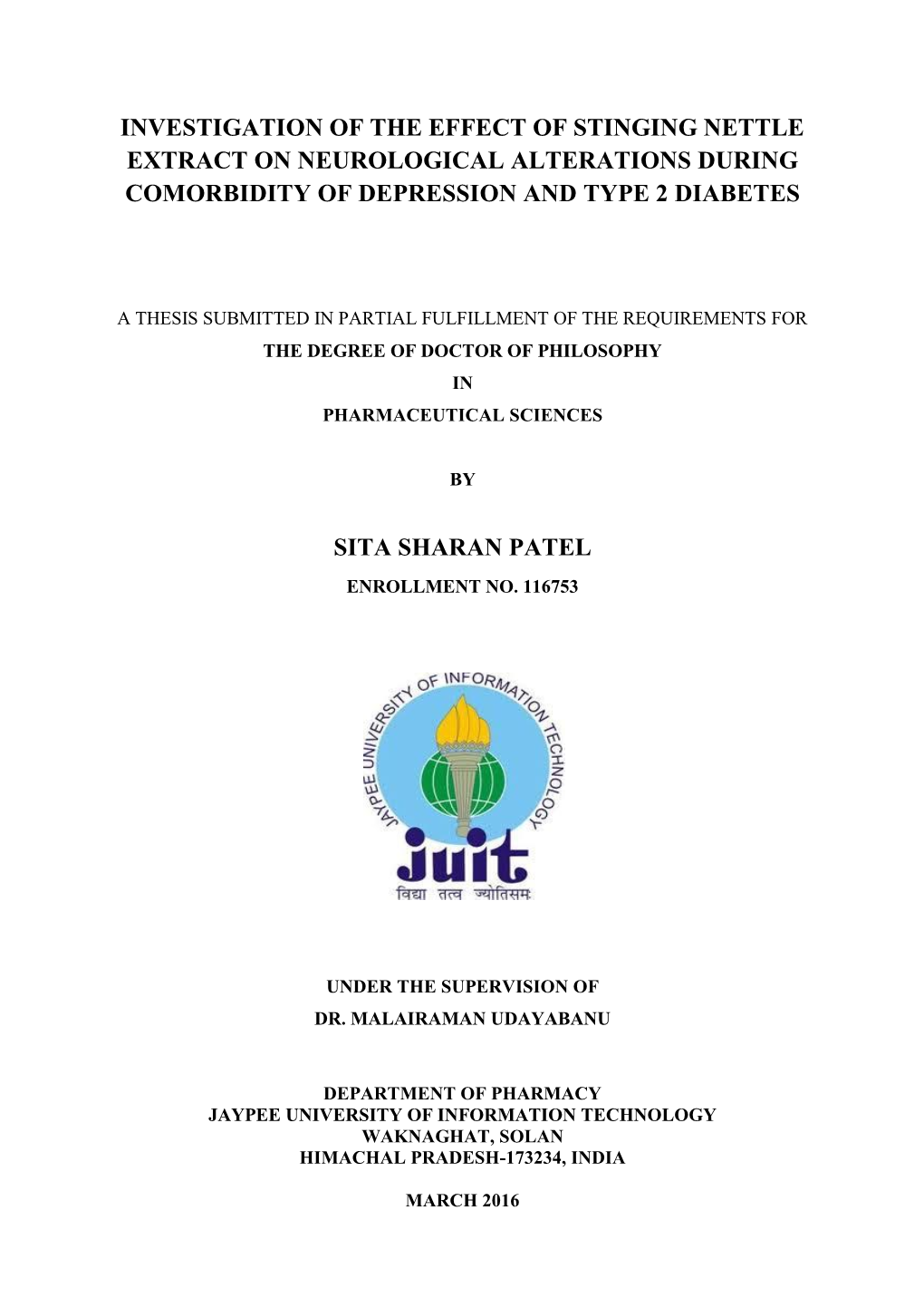 Investigation of the Effect of Stinging Nettle Extract on Neurological Alterations During Comorbidity of Depression and Type 2 Diabetes