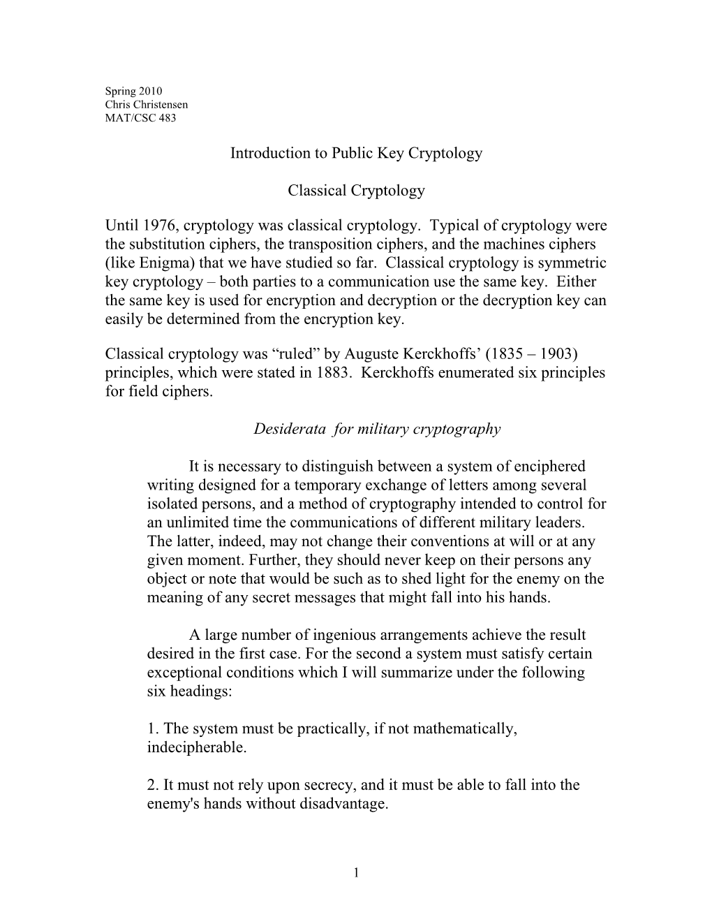 Introduction to Public Key Cryptography