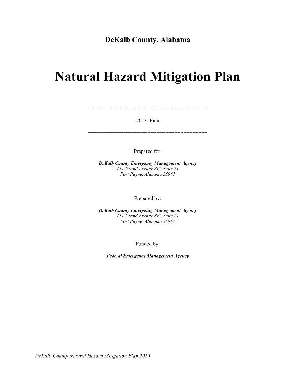 Dekalb County, Alabama Natural Hazard Mitigation Plan