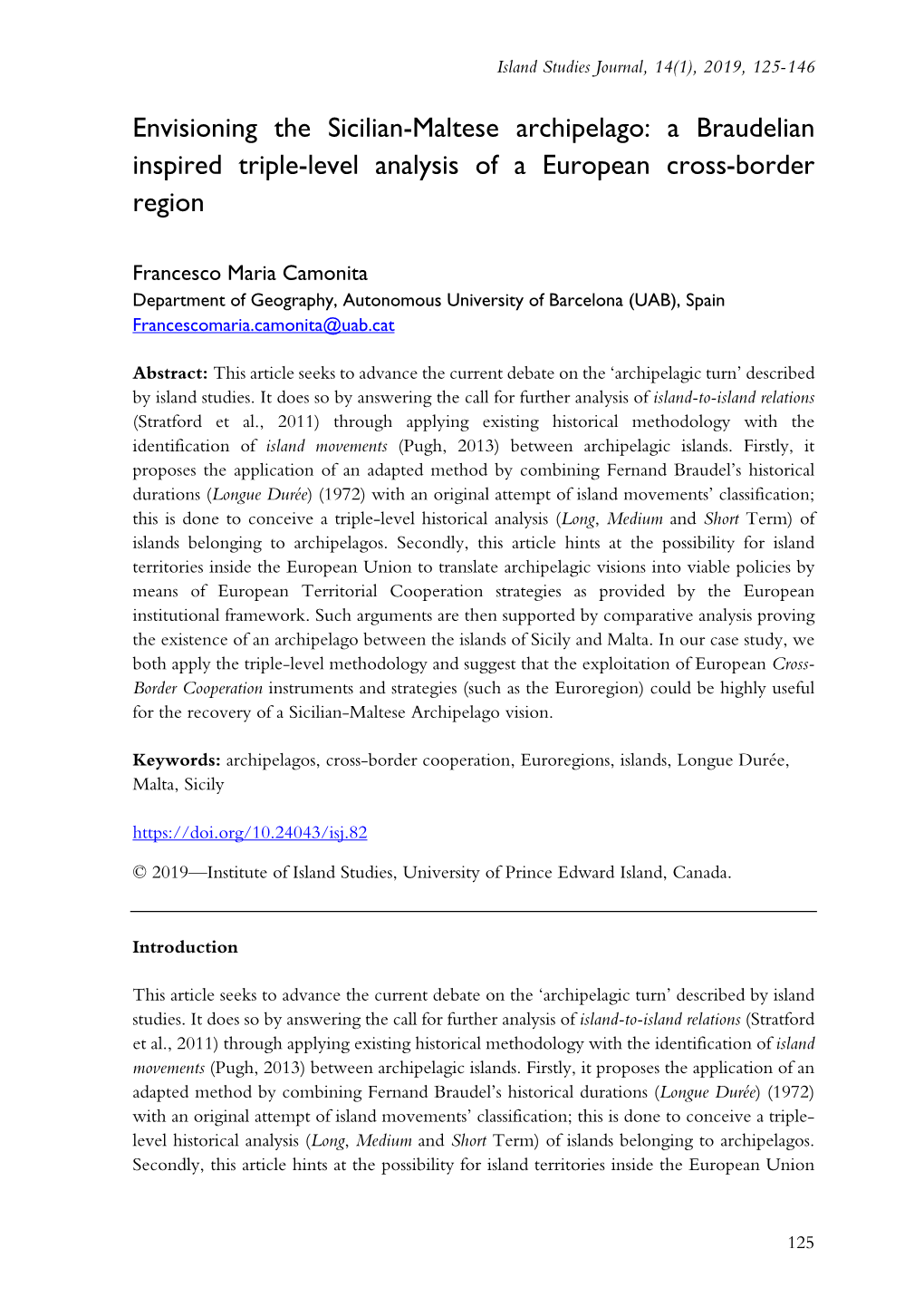 Envisioning the Sicilian-Maltese Archipelago: a Braudelian Inspired Triple-Level Analysis of a European Cross-Border Region