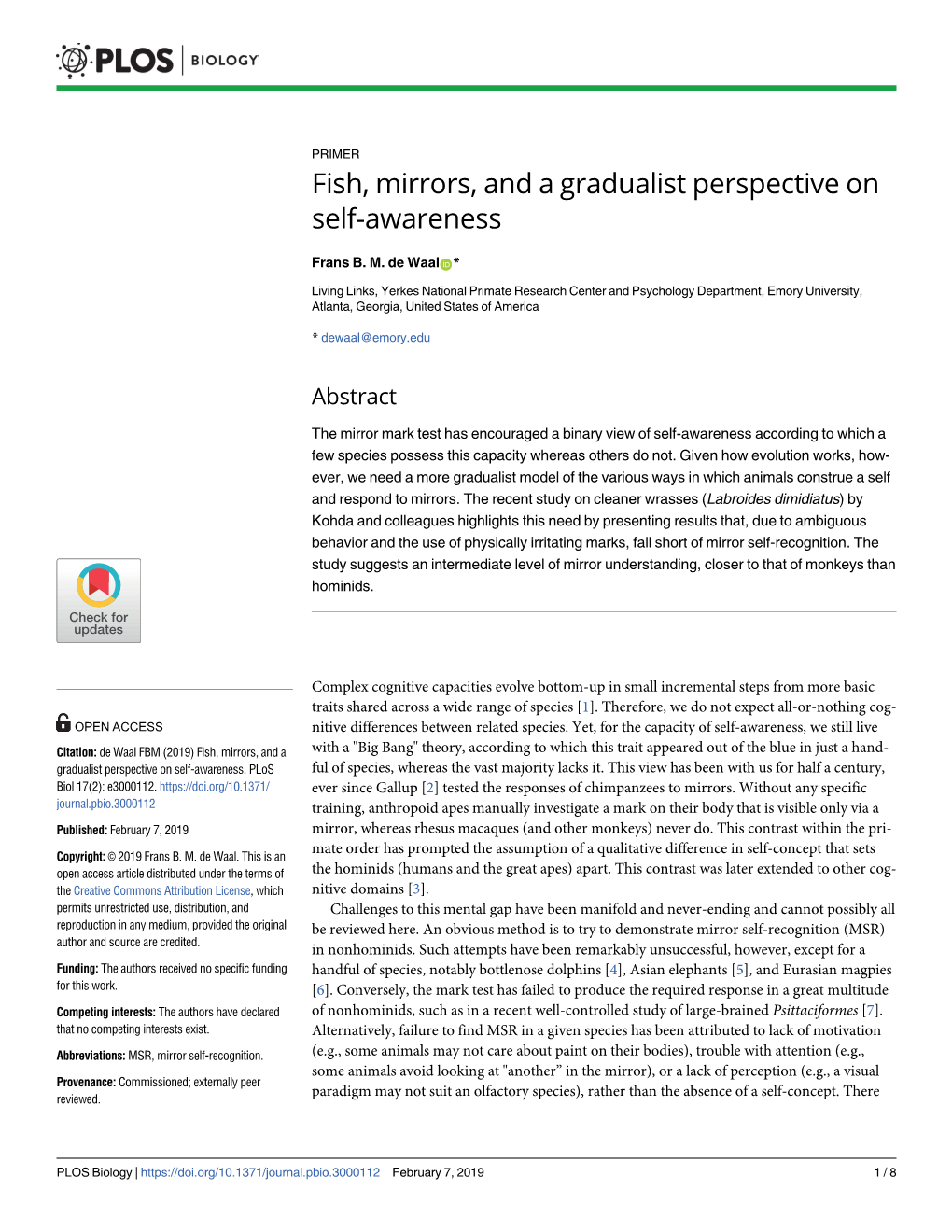 Fish, Mirrors, and a Gradualist Perspective on Self-Awareness