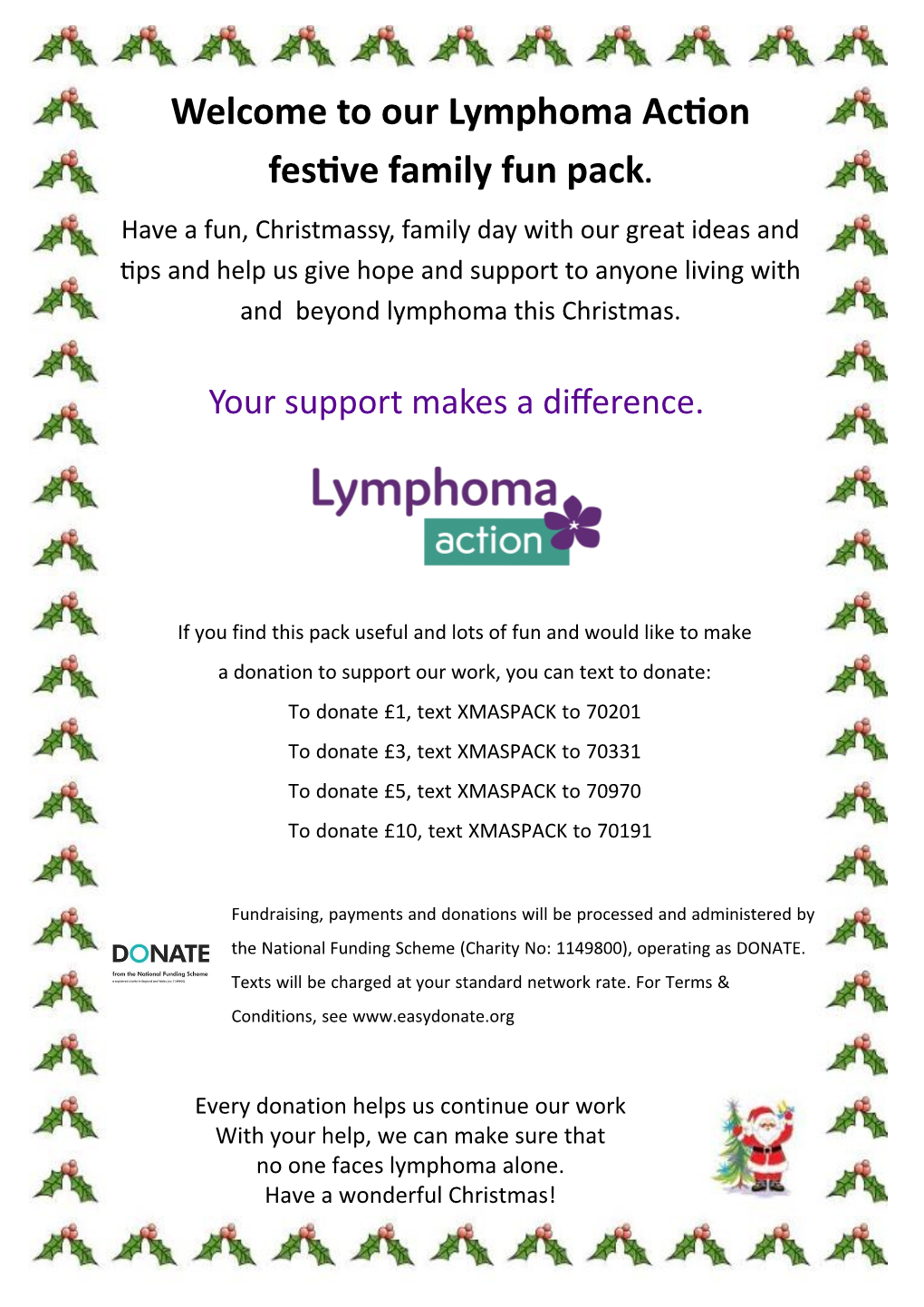Welcome to Our Lymphoma Action Festive Family Fun Pack