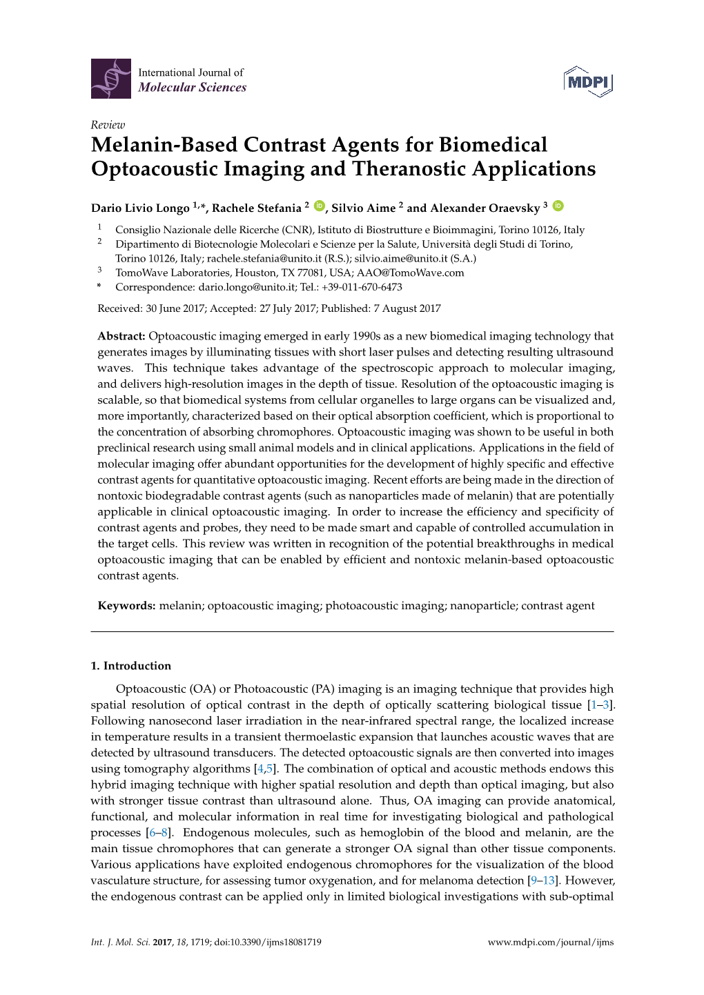 Melanin-Based Contrast Agents for Biomedical Optoacoustic Imaging and Theranostic Applications