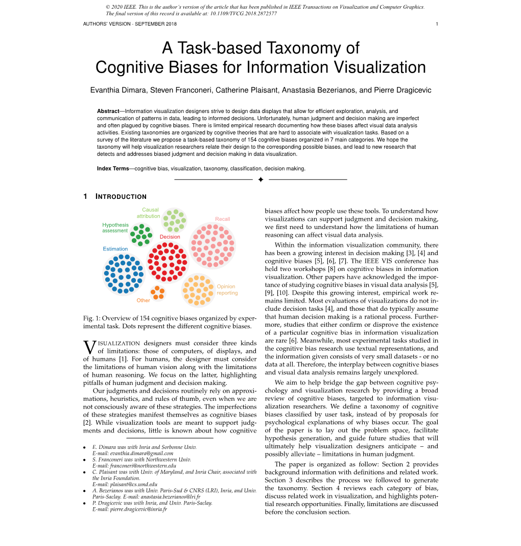 A Task-Based Taxonomy of Cognitive Biases for Information Visualization