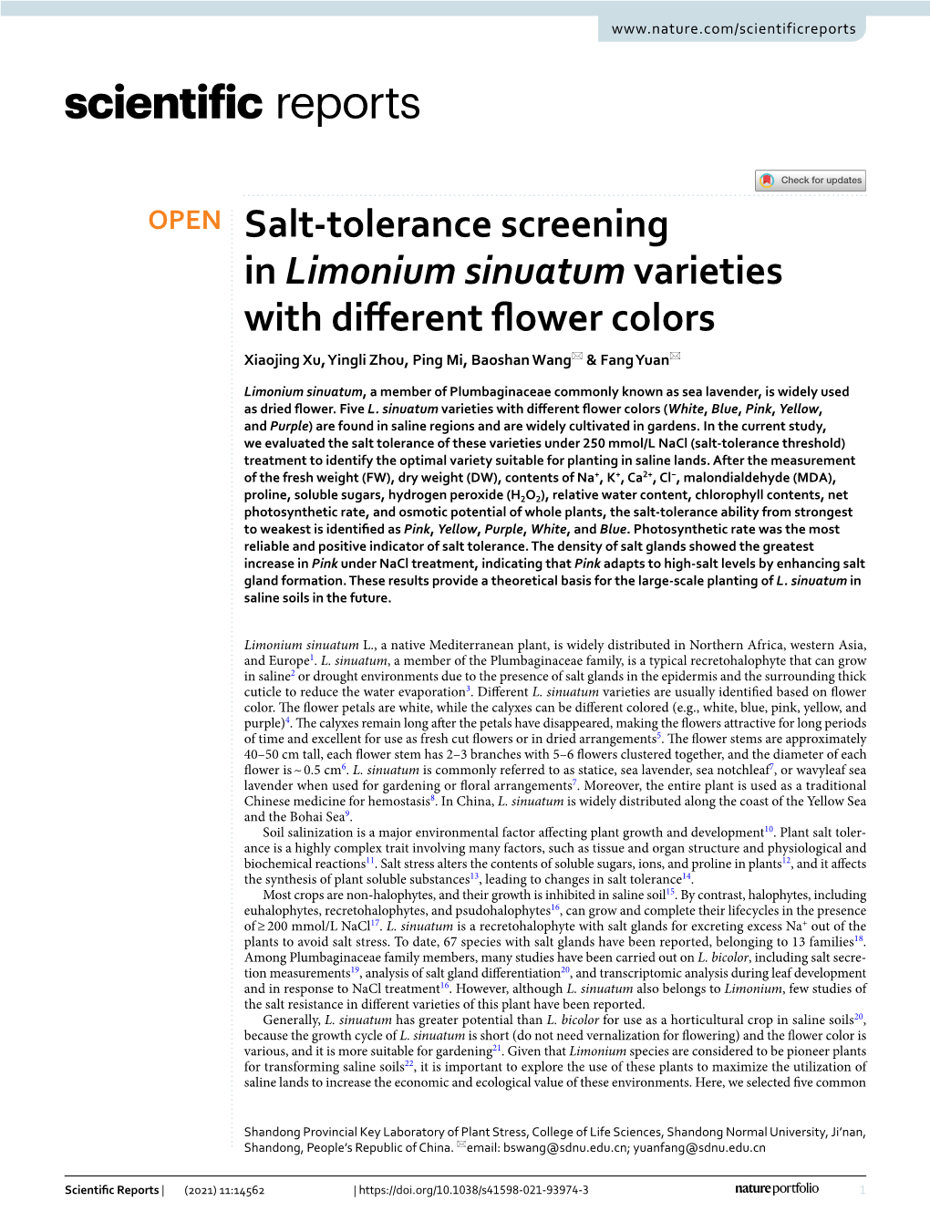 Salt-Tolerance Screening in Limonium Sinuatum Varieties with Different