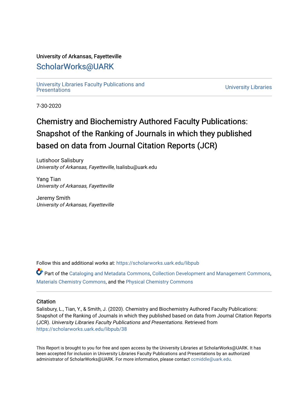 Chemistry and Biochemistry Authored Faculty Publications