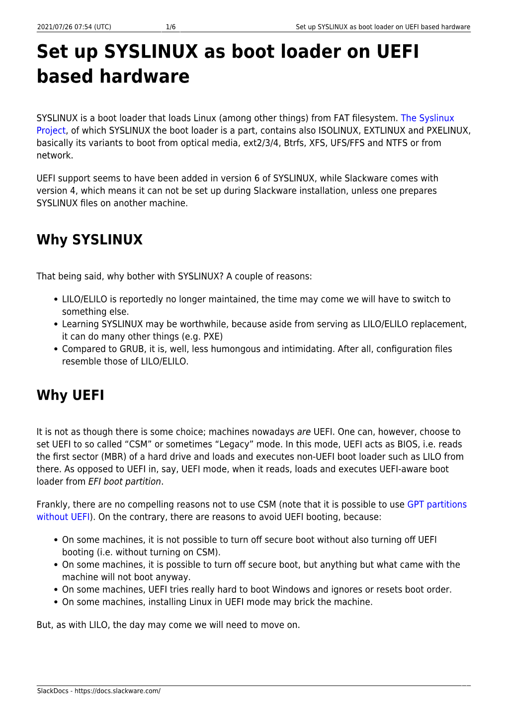 Set up SYSLINUX As Boot Loader on UEFI Based Hardware Set up SYSLINUX As Boot Loader on UEFI Based Hardware