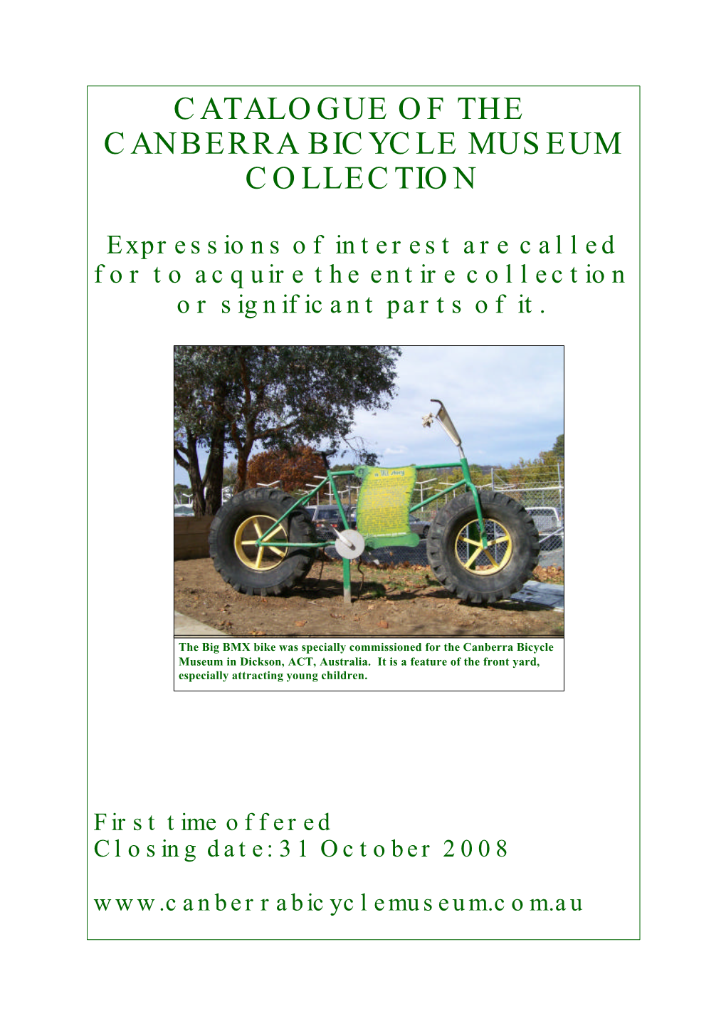 Catalogue of the Canberra Bicycle Museum Collection