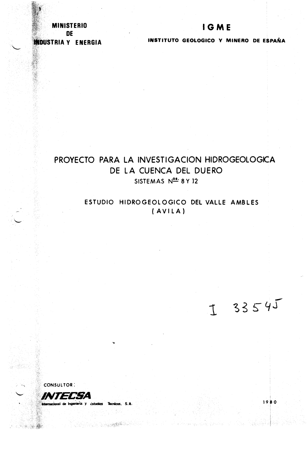 1 G M E Proyecto Para La Investigacion Hidrogeologica De La Cuenca Del Duero