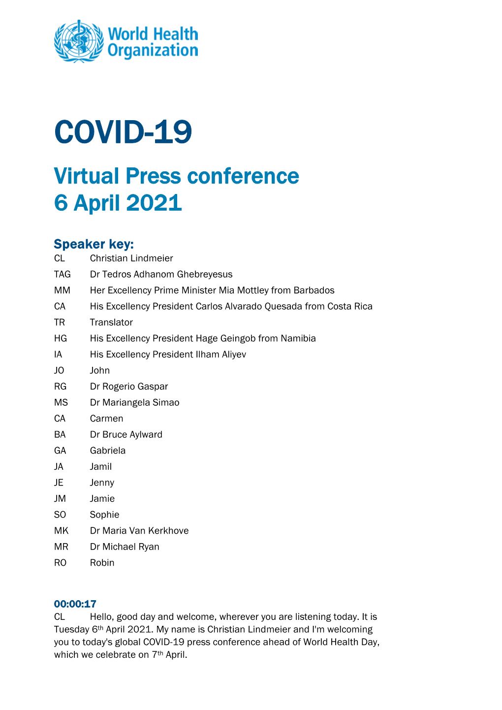 COVID-19 Virtual Press Conference 6 April 2021