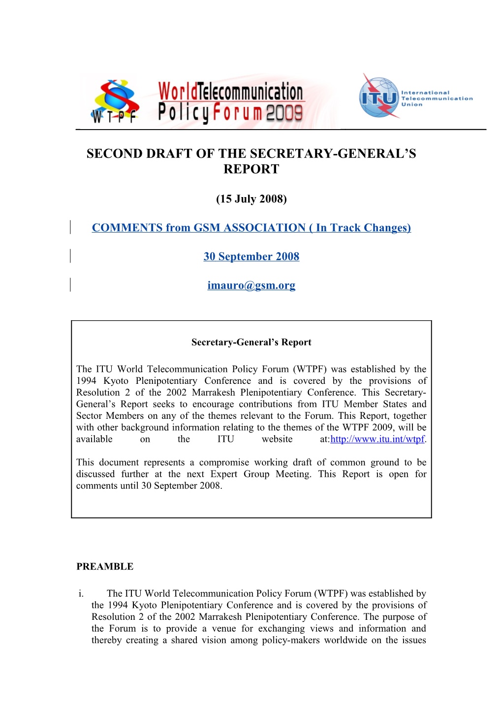Second Draft of the Secretary-General S Report
