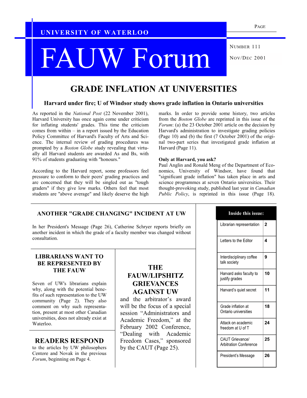 Fauw Forum Page University of Waterloo