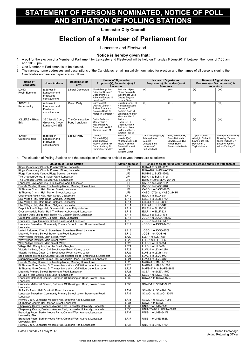 Statement of Persons Nominated & Notice of Poll & Situation of Polling Stations