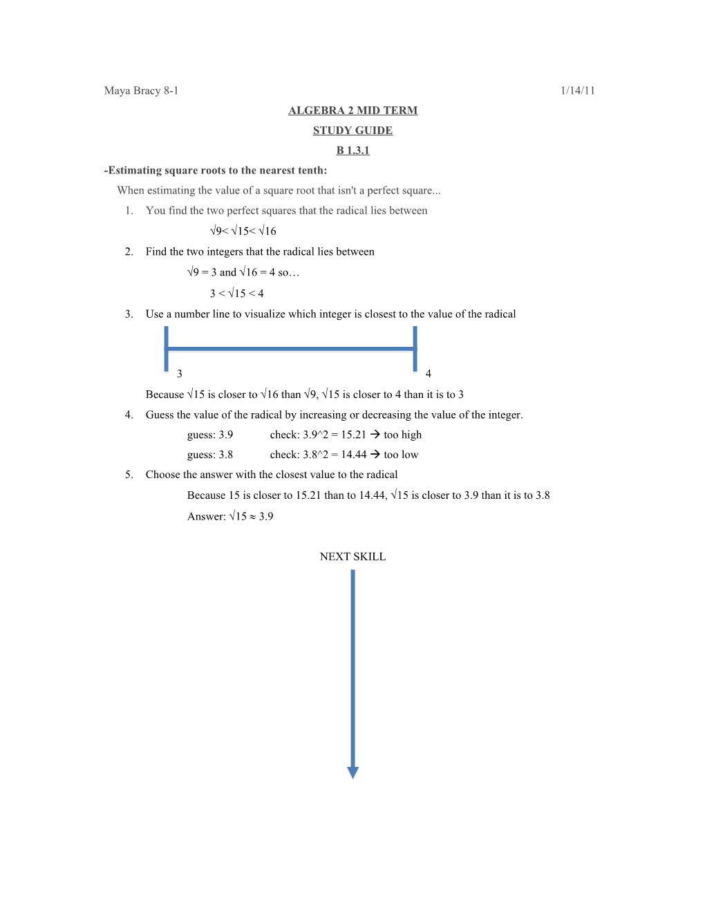 Estimating Square Roots to the Nearest Tenth