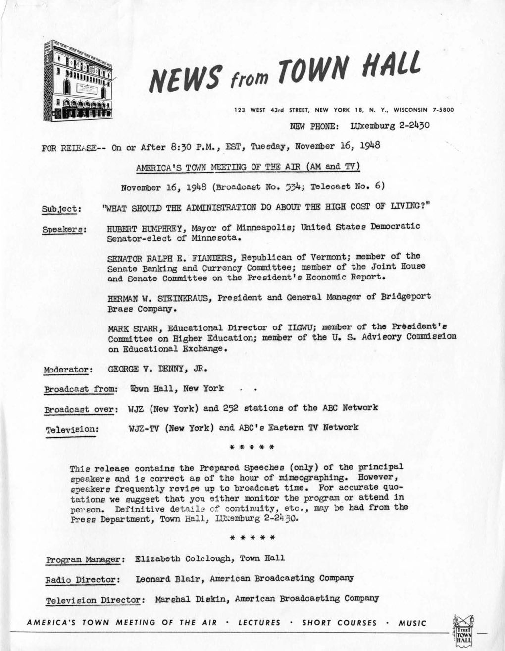 Town Meeting of the Air, November 16, 1948