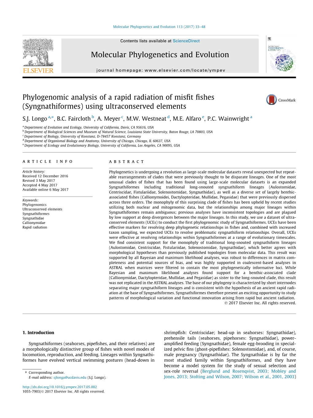 Syngnathiformes) Using Ultraconserved Elements ⇑ S.J