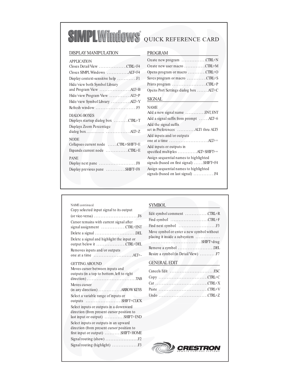 SIMPL™ Windows® Quick Reference Card