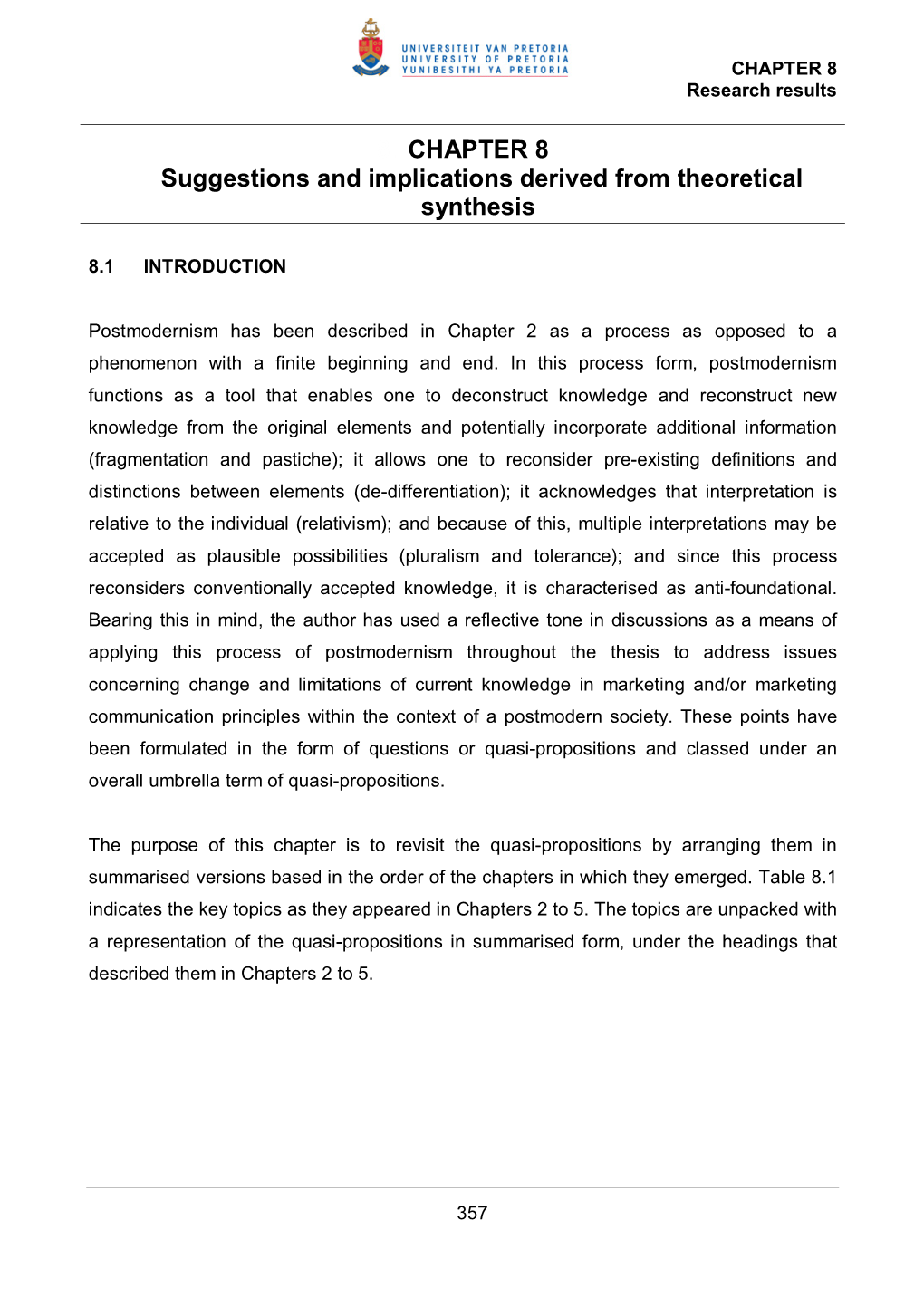 8. CHAPTER 8 Suggestions and Implications Derived from Theoretical Synthesis