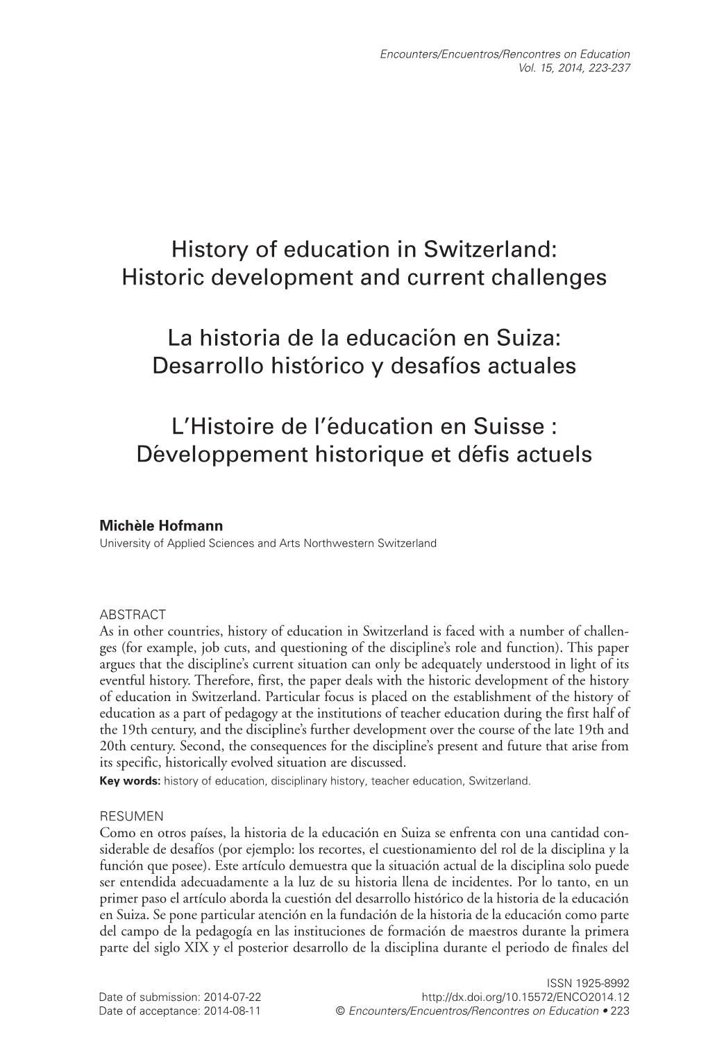 History of Education in Switzerland: Historic Development and Current Challenges