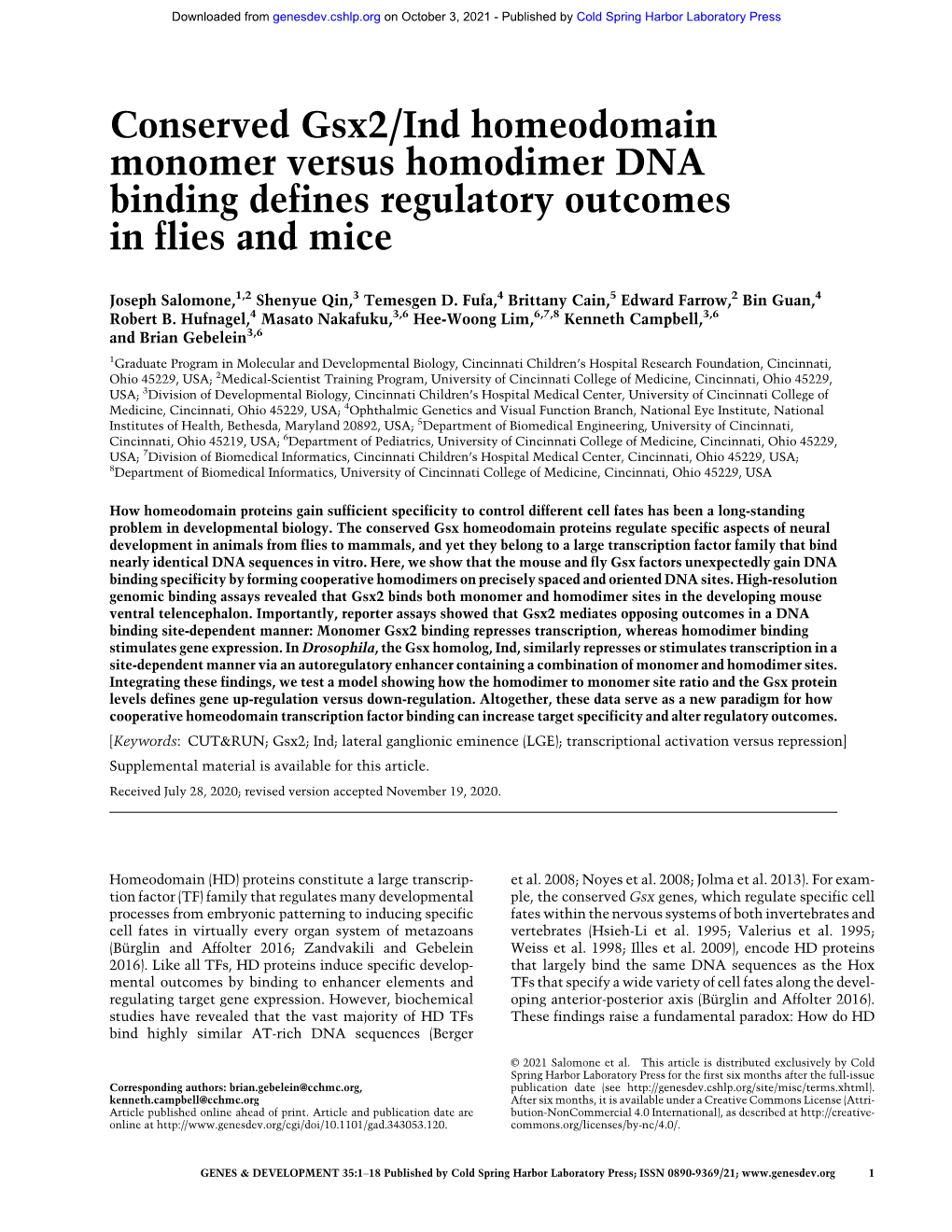 Conserved Gsx2/Ind Homeodomain Monomer Versus Homodimer DNA Binding Defines Regulatory Outcomes in Flies and Mice