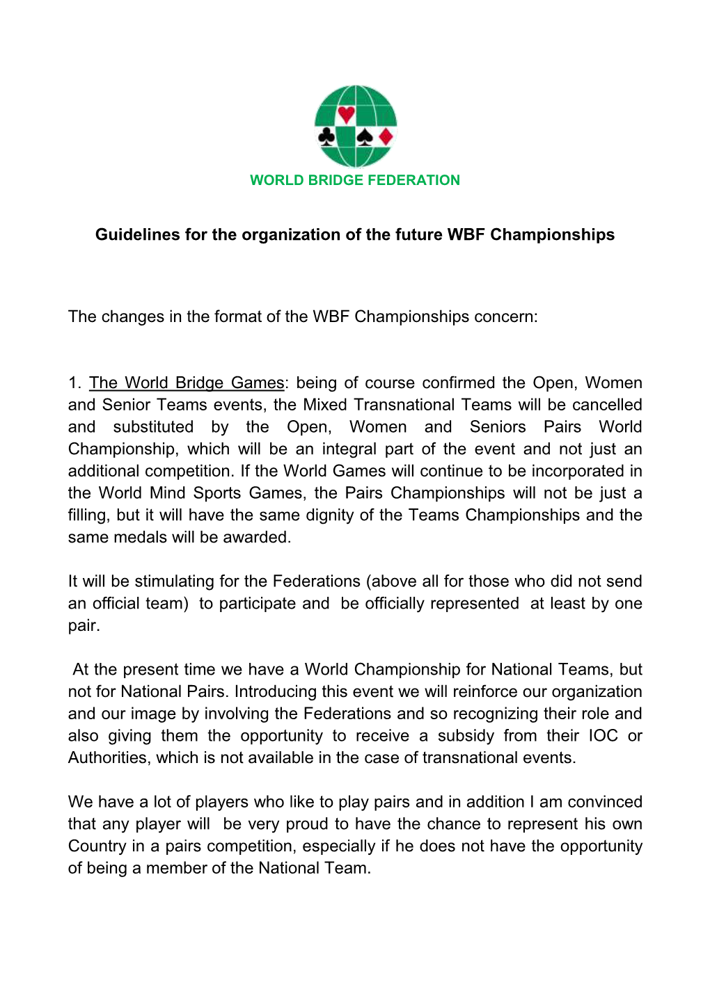 WBF Championship Guidelines