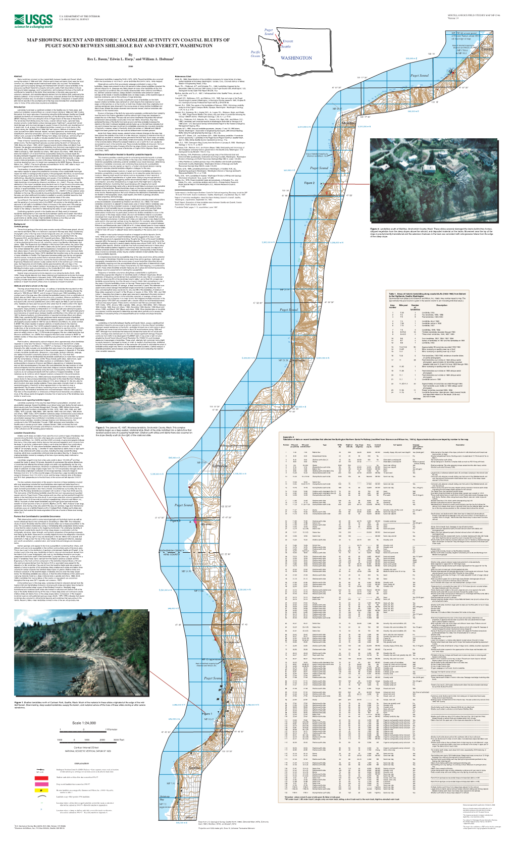 Map Showing Recent and Historic Landslide Activity on Coastal Bluffs Of