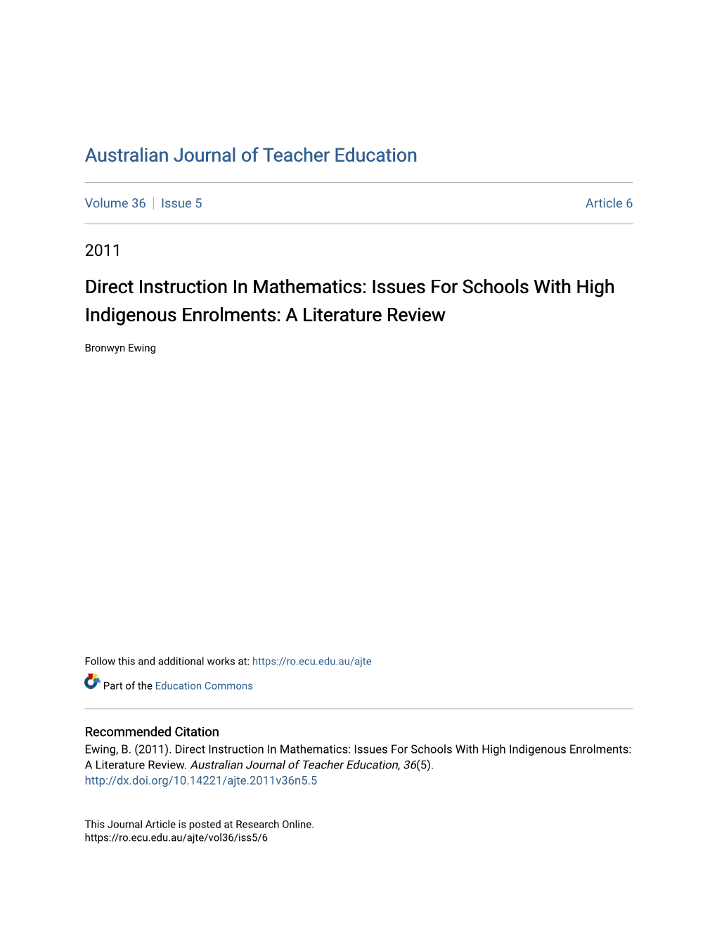 Direct Instruction in Mathematics: Issues for Schools with High Indigenous Enrolments: a Literature Review