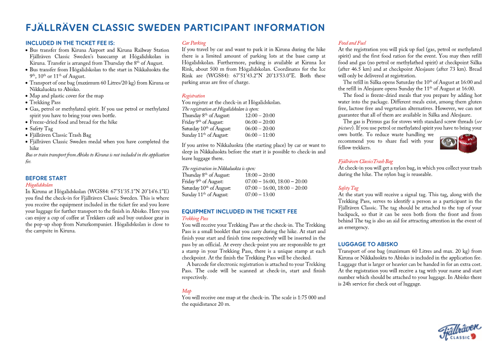 Fjällräven Classic Sweden Participant Information