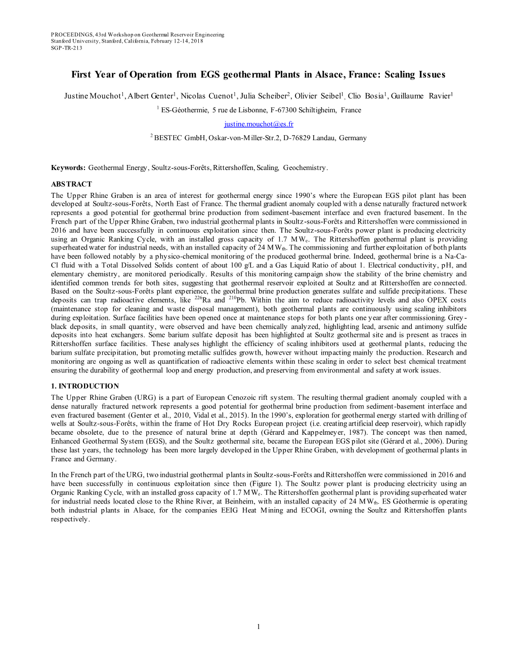 First Year of Operation from EGS Geothermal Plants in Alsace, France: Scaling Issues