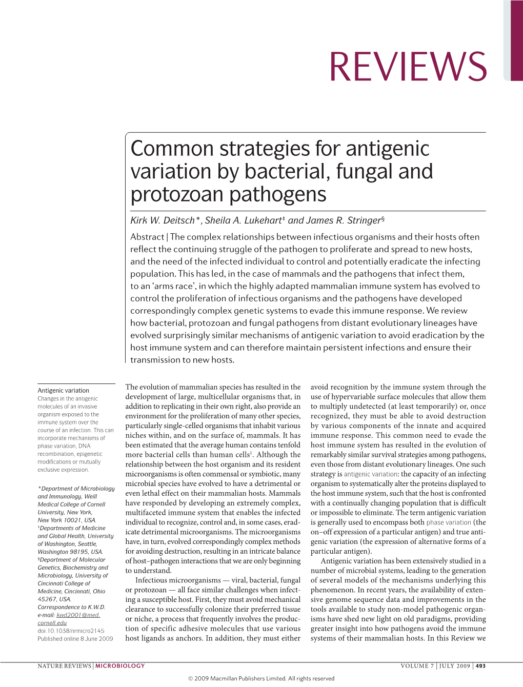 Common Strategies for Antigenic Variation by Bacterial, Fungal and Protozoan Pathogens