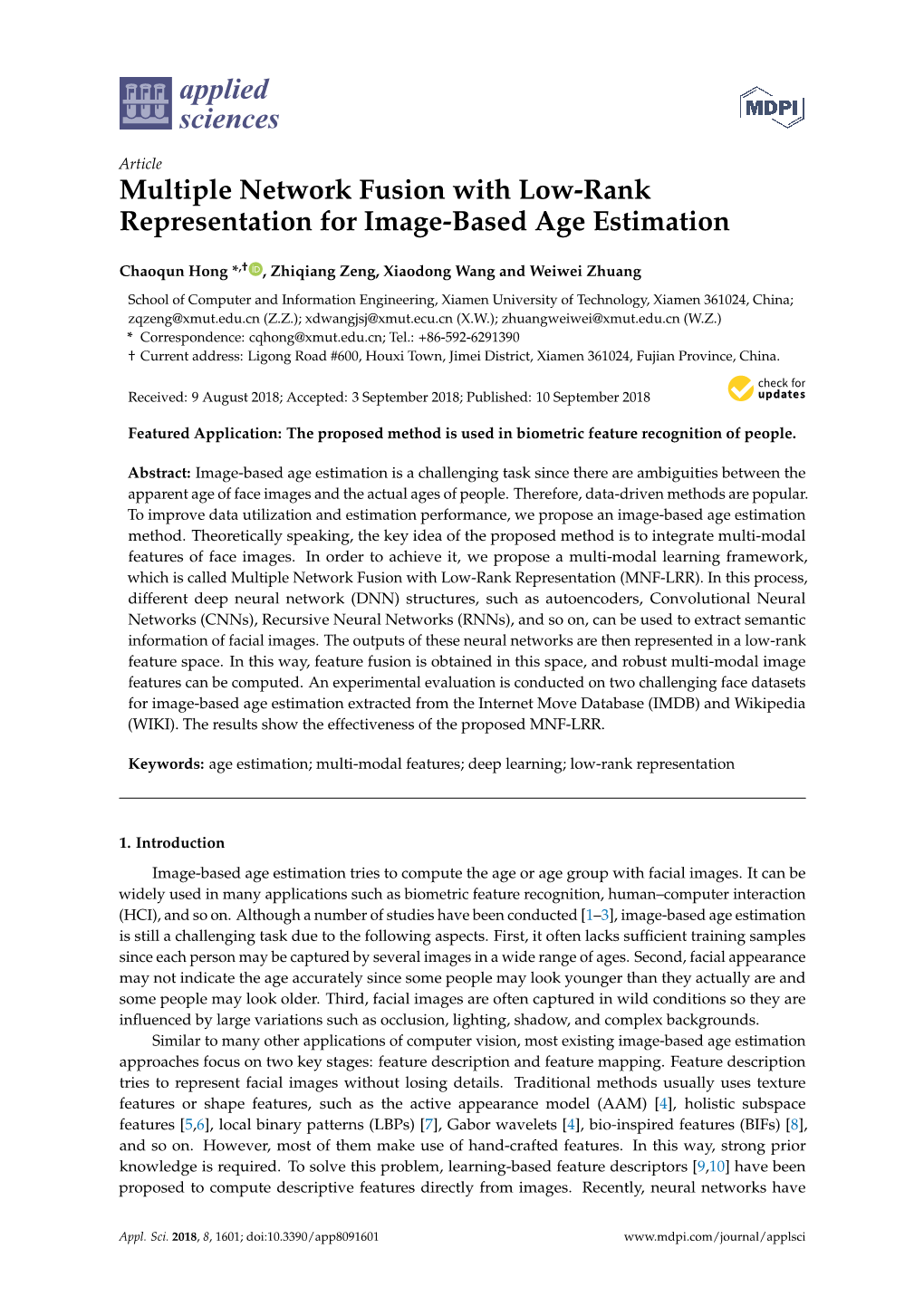 Multiple Network Fusion with Low-Rank Representation for Image-Based Age Estimation