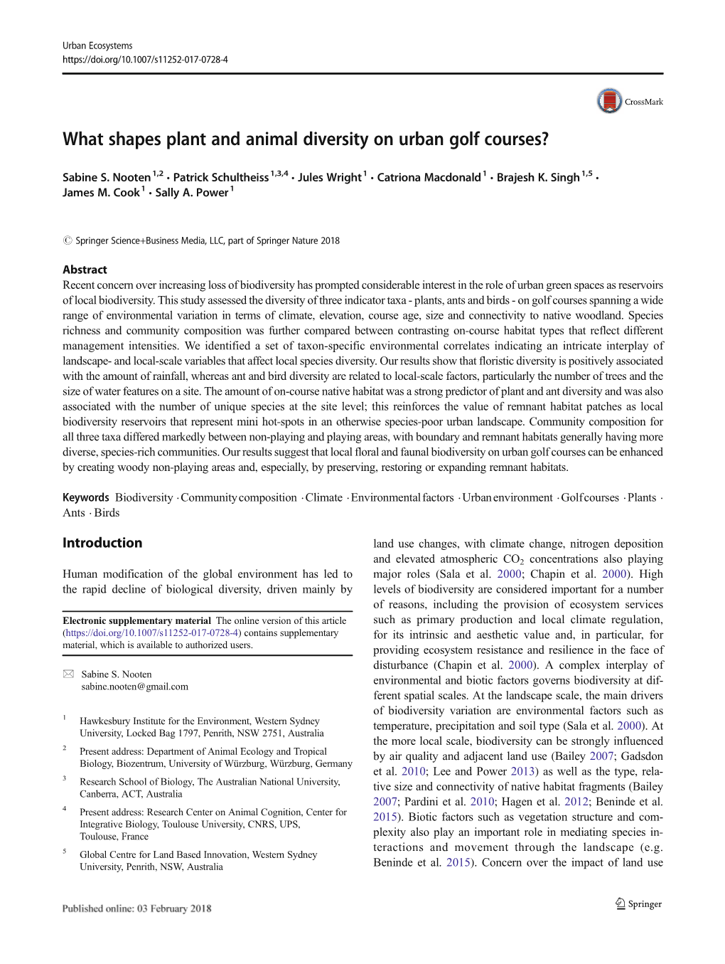 What Shapes Plant and Animal Diversity on Urban Golf Courses?