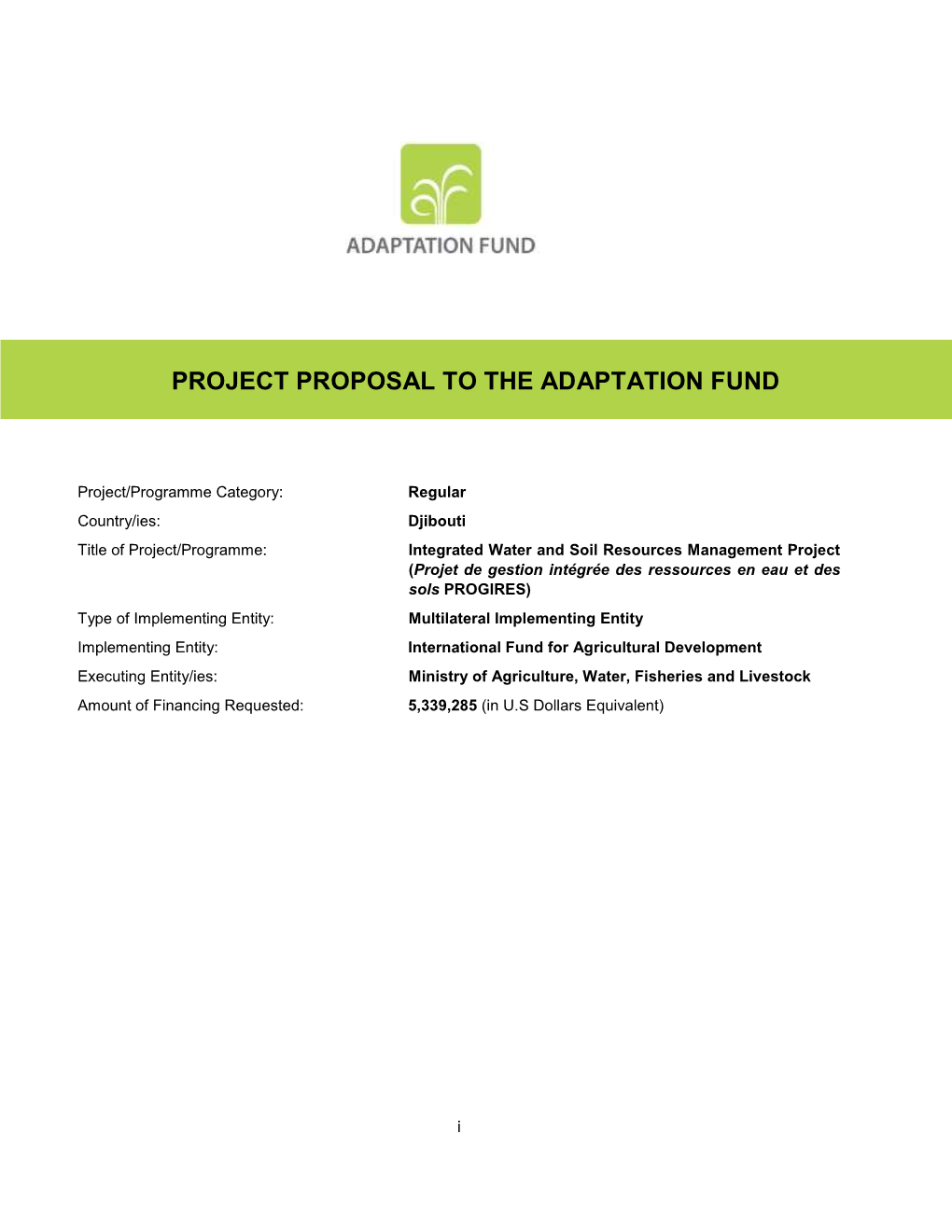 Project Proposal to the Adaptation Fund