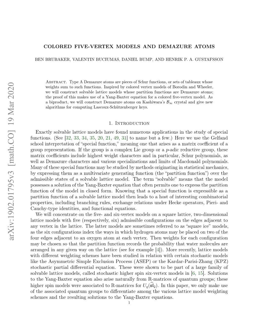 Colored Five-Vertex Models and Demazure Atoms