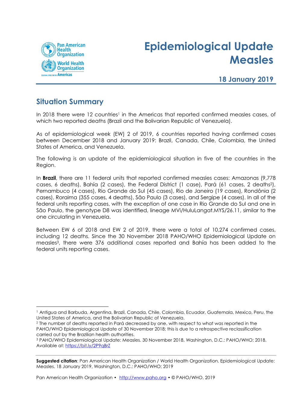 Epidemiological Update Measles