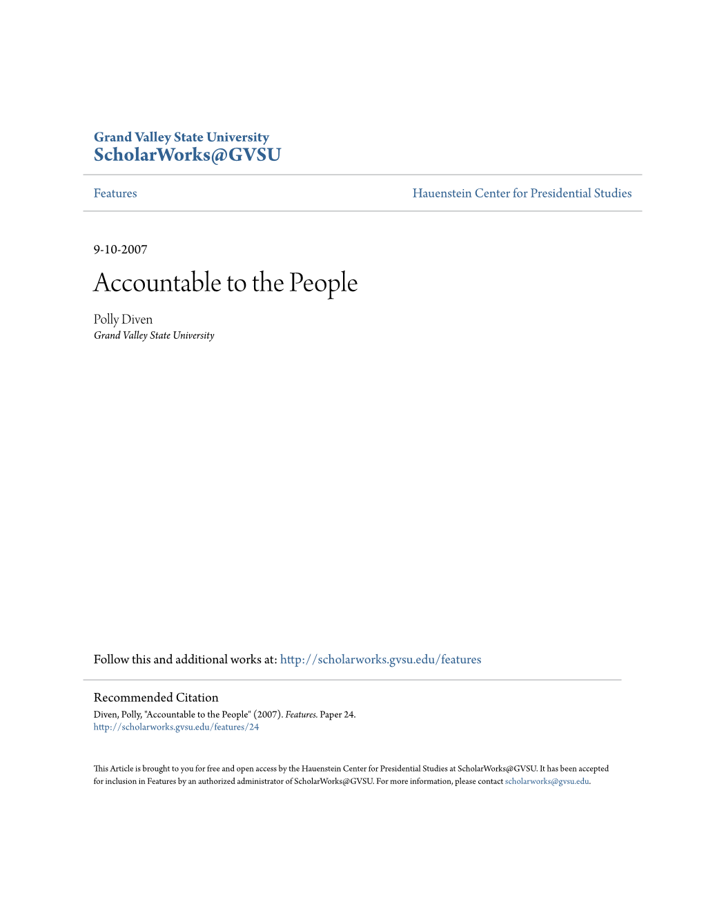Accountable to the People Polly Diven Grand Valley State University