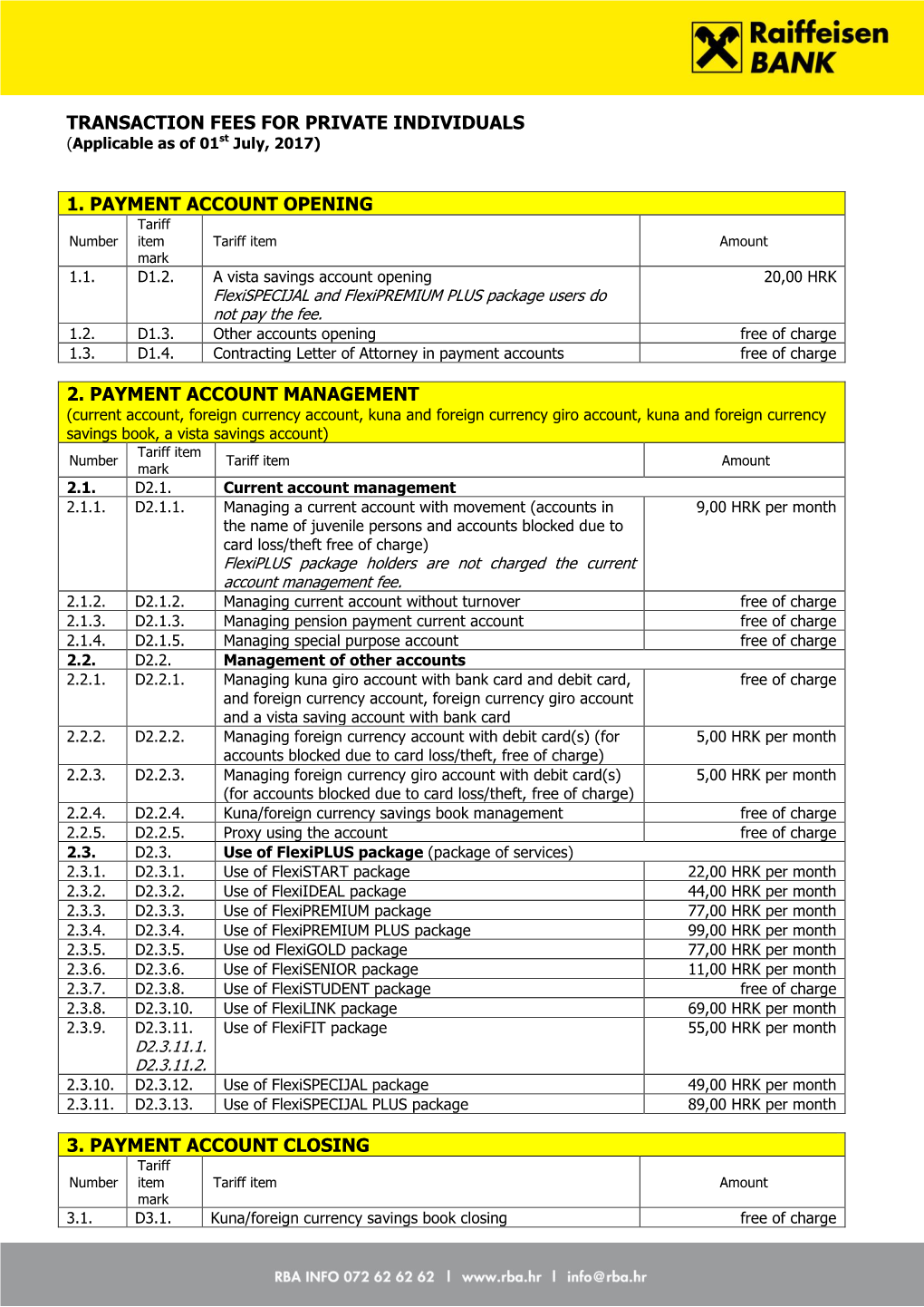 TRANSACTION FEES for PRIVATE INDIVIDUALS (Applicable As of 01St July, 2017)