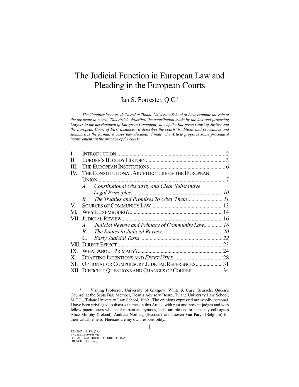 The Judicial Function in European Law and Pleading in the European Courts