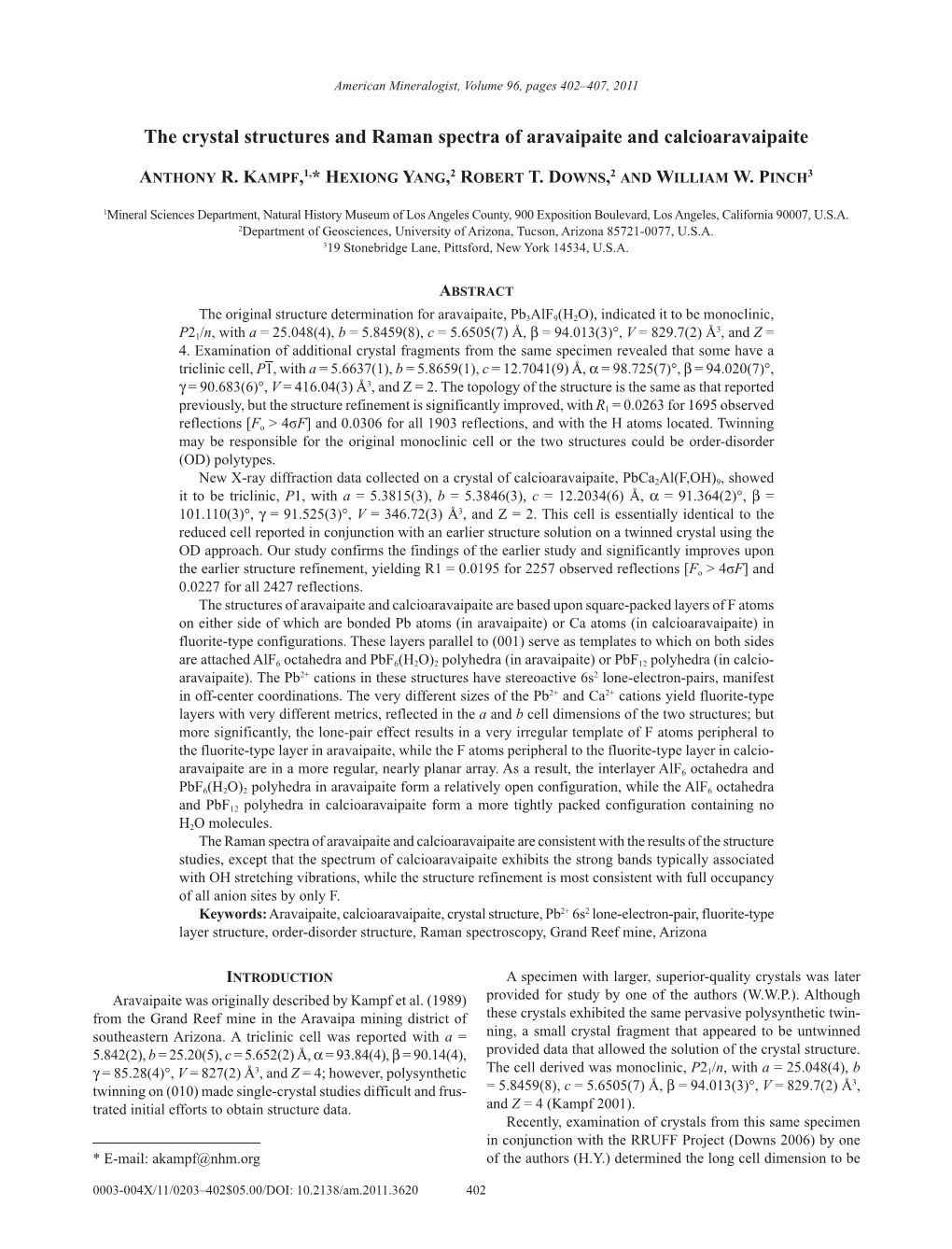 The Crystal Structures and Raman Spectra of Aravaipaite and Calcioaravaipaite