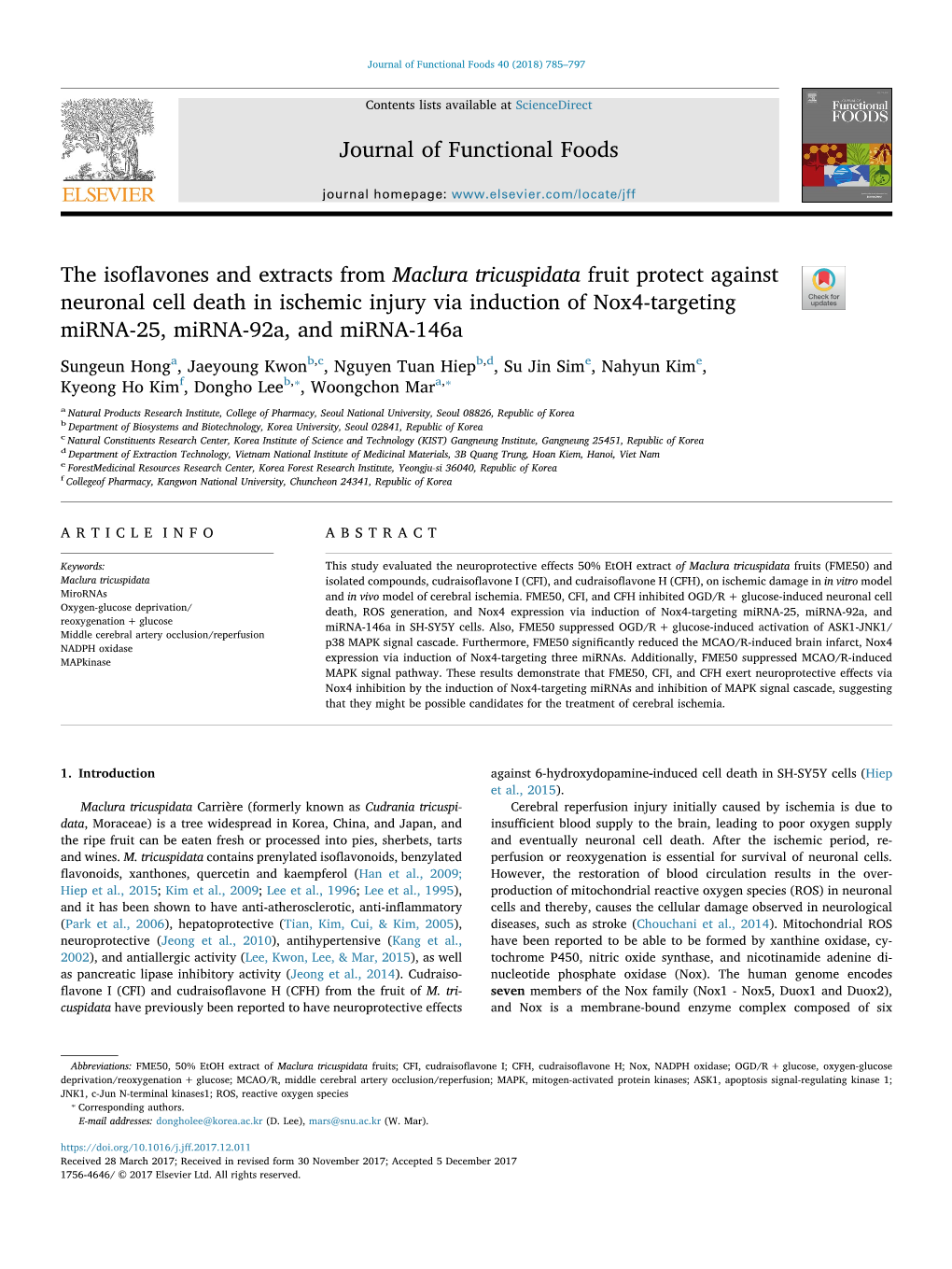 The Isoflavones and Extracts from Maclura Tricuspidata Fruit Protect