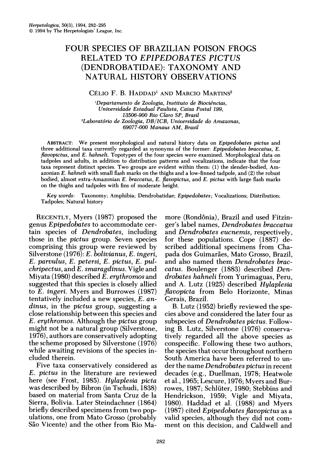 Four Species of Brazilian Poison Frogs Related to Epipedobates Pictus (Dendrobatidae): Taxonomy and Natural History Observations