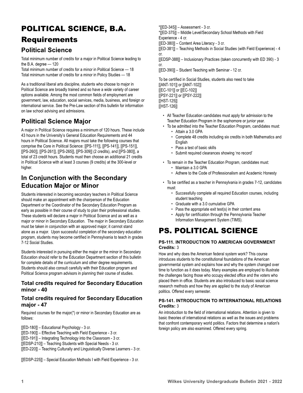 POLITICAL SCIENCE, B.A. Requirements PS. POLITICAL