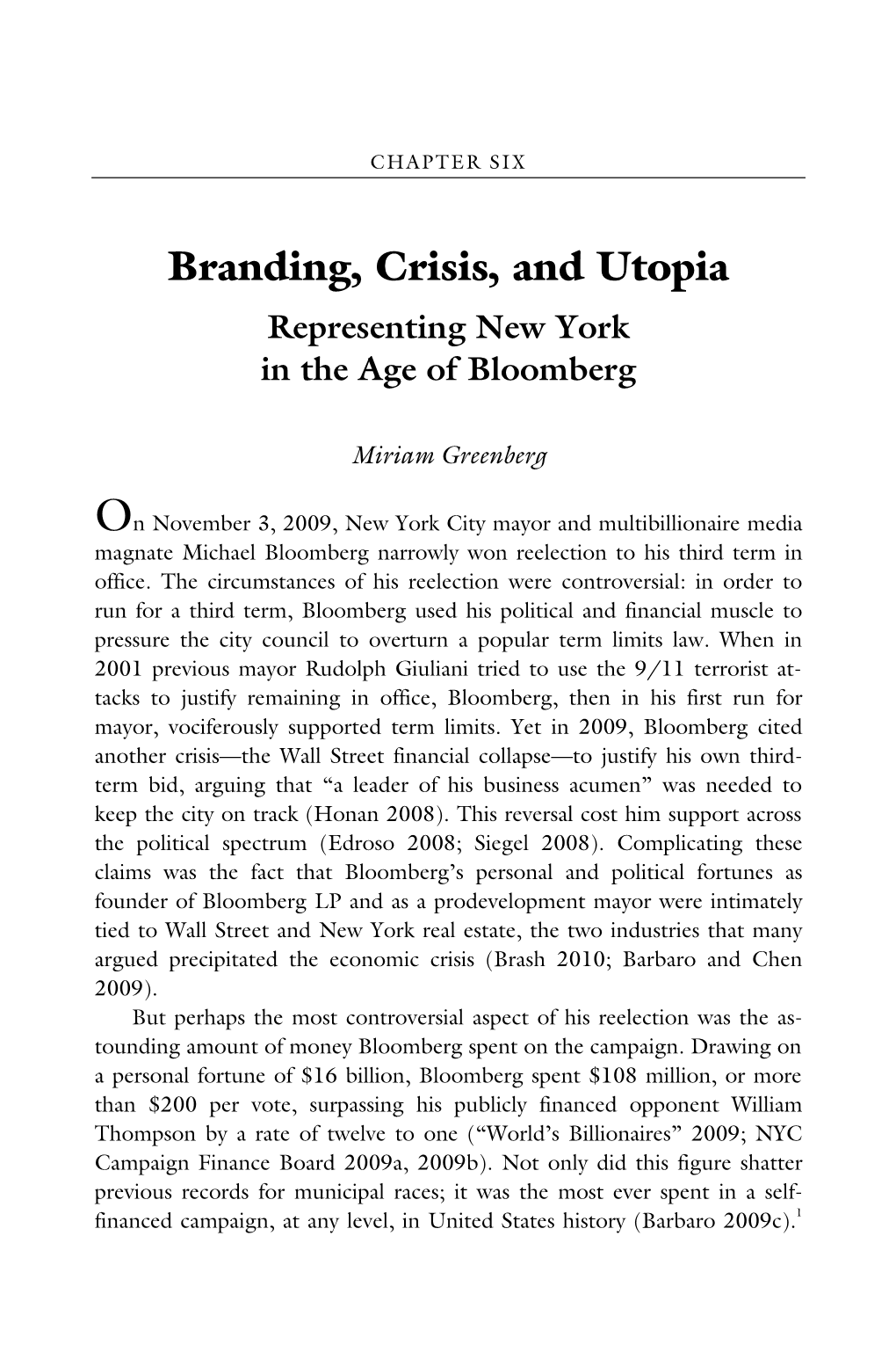Branding, Crisis and Utopia: Representing New York in the Age