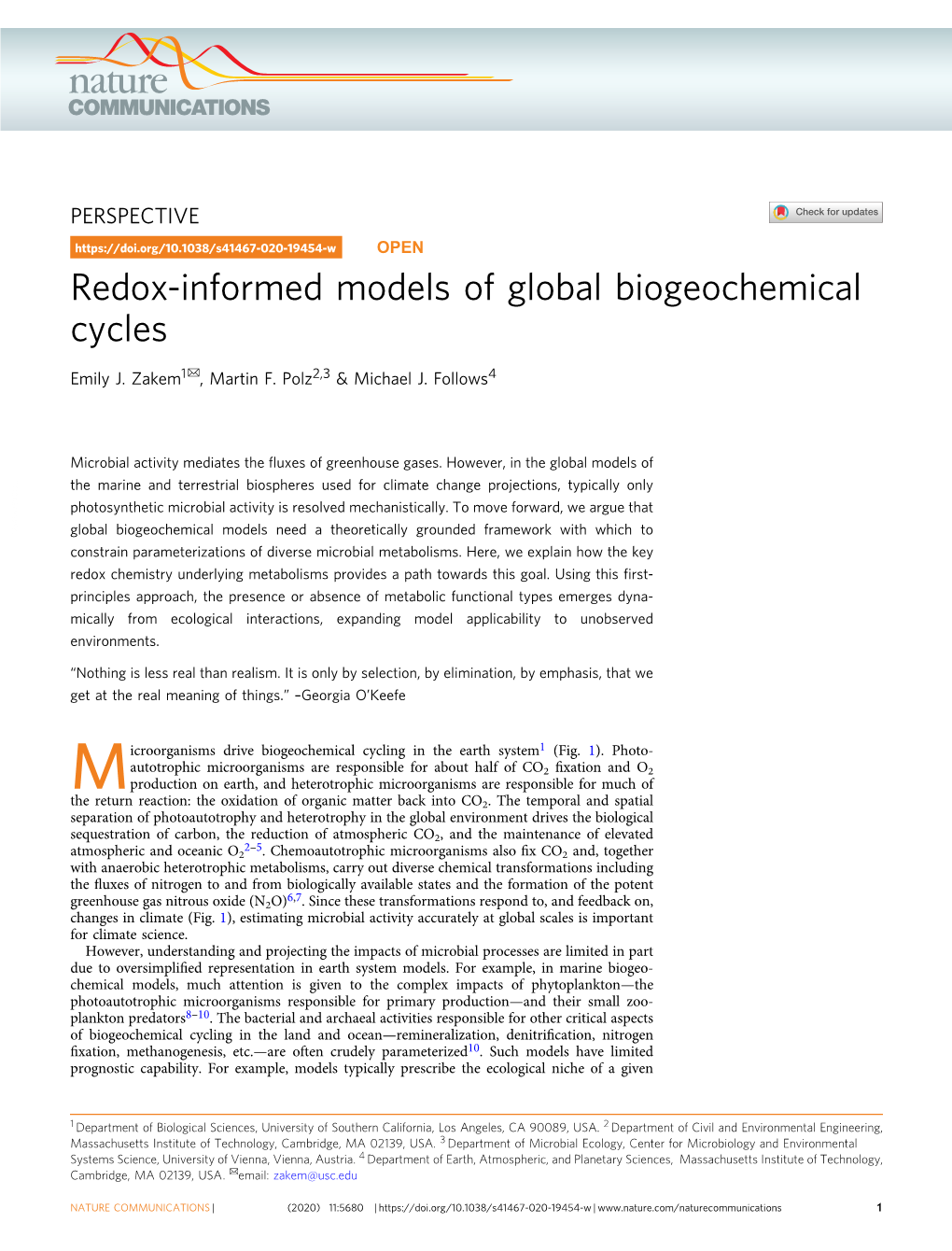 Redox-Informed Models of Global Biogeochemical Cycles ✉ Emily J