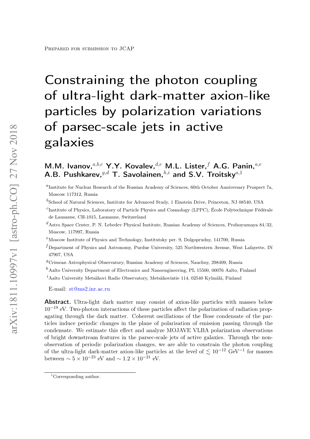 Constraining the Photon Coupling of Ultra-Light Dark-Matter Axion-Like Particles by Polarization Variations of Parsec-Scale Jets in Active Galaxies