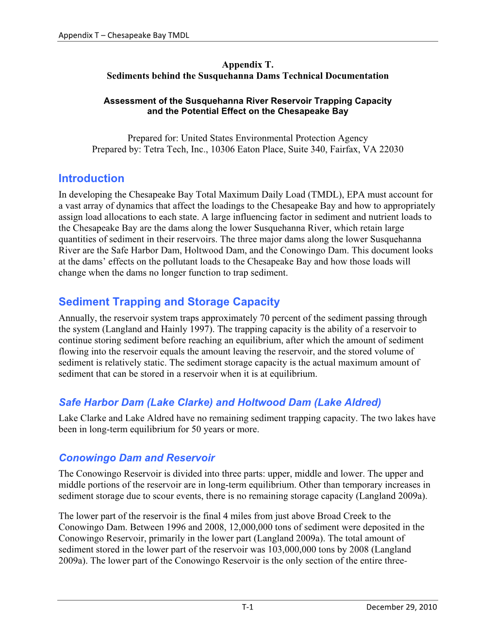 Appendix T. Sediments Behind the Susquehanna Dams Technical Documentation