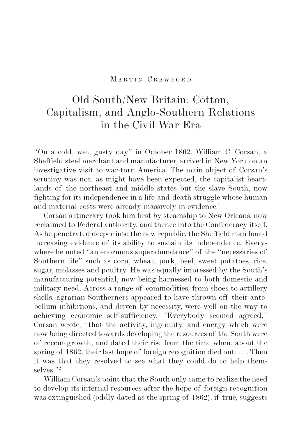 Old South/New Britain: Cotton, Capitalism, and Anglo-Southern Relations in the Civil War Era