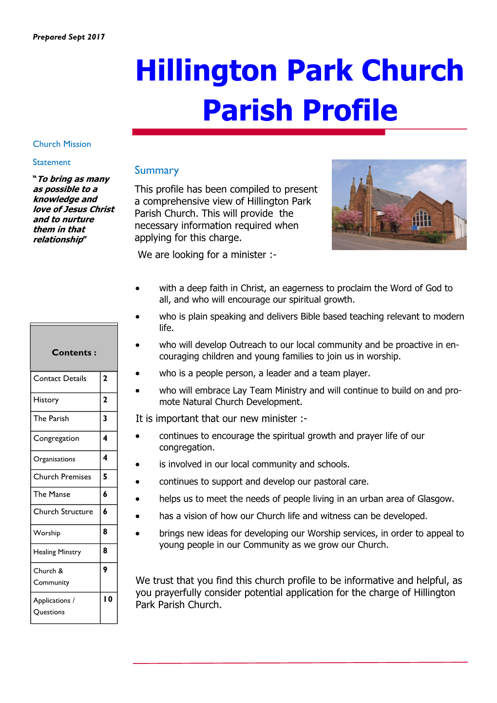 Hillington Park Church Parish Profile