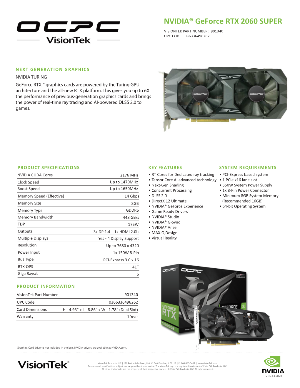 OCPC NVIDIA RTX 2060 SUPER Spec Sheet