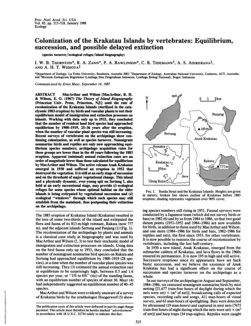 Colonization of the Krakatau Islands by Vertebrates